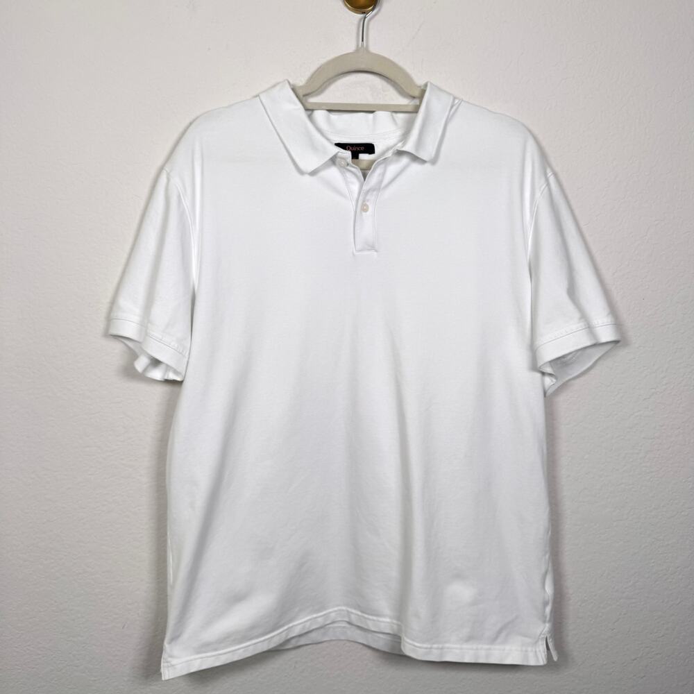 Quince Mens Organic Cotton Pique Polo Shirt Sz XL Stretch Classic Neutral White